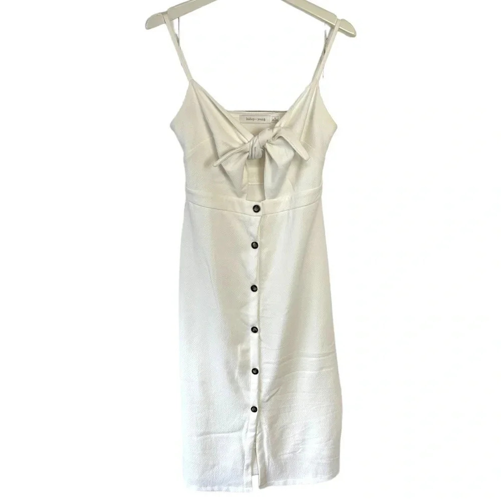Bishop + Young Dress Medium White Tie Front Cutout Button Down Sundress